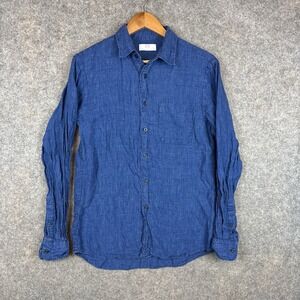 Uniqlo Linen Shirt Mens Small Blue 100% Linen Button Up Resort Beach Vacation